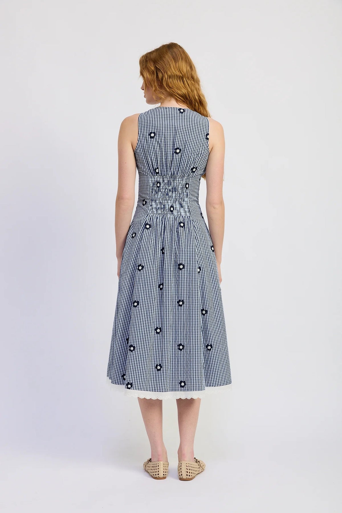 Sleeveless V-Neck Eyelet Mid Dress - Flea Boutiques