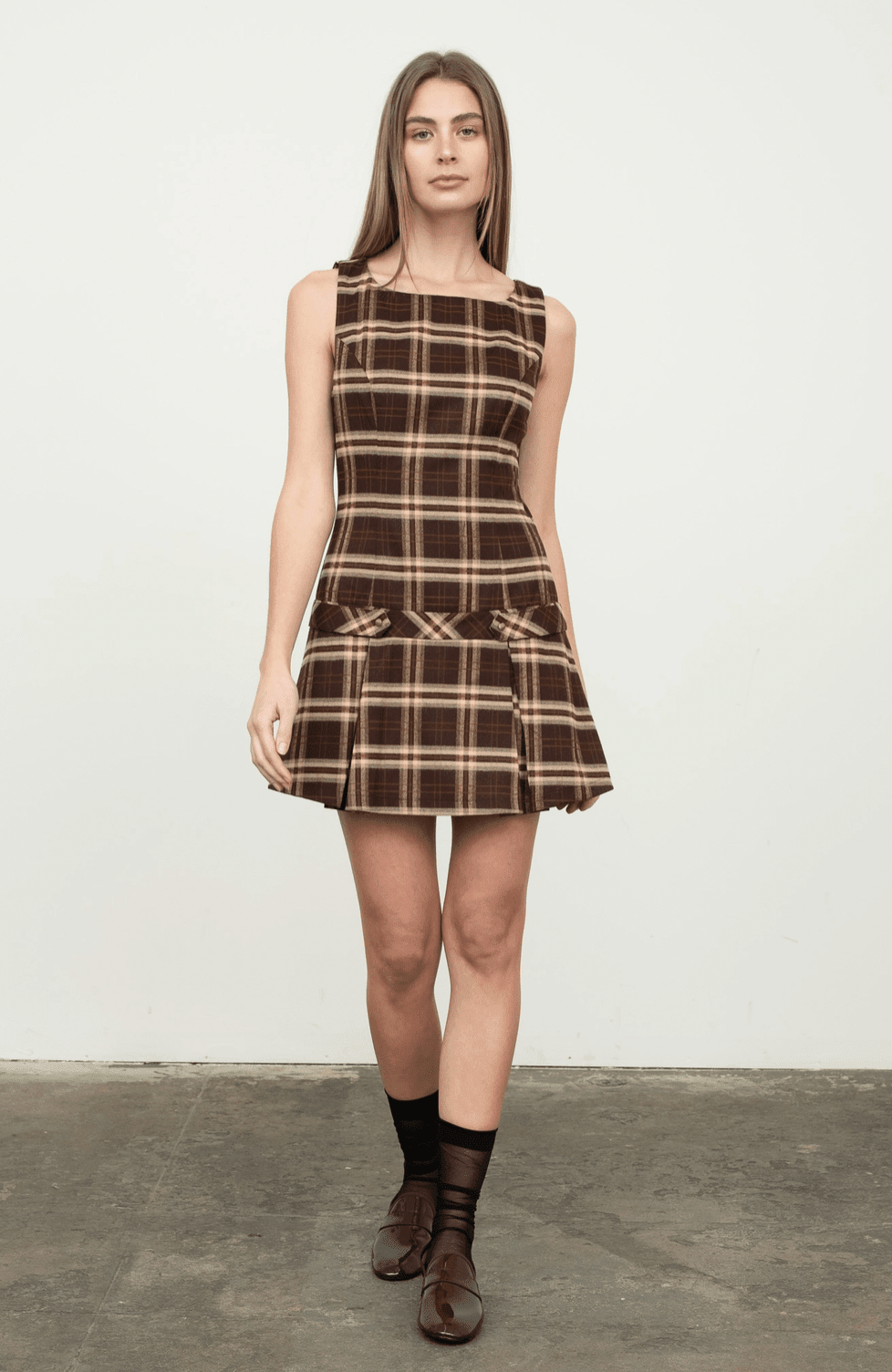 Sleevless Drop Plaid Mini Dress - Flea Boutiques