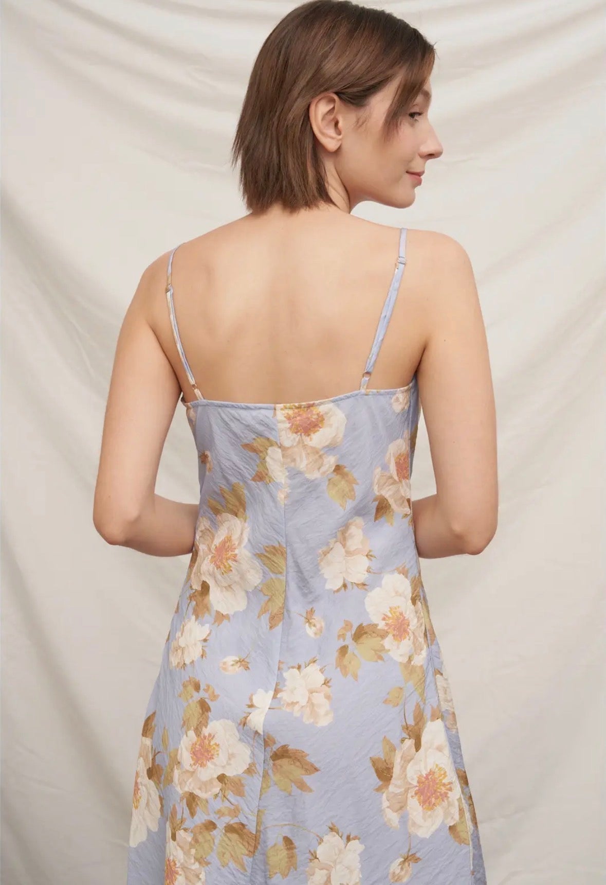 Sleevless Floral Print Cowl Neck Dress - Flea Boutiques