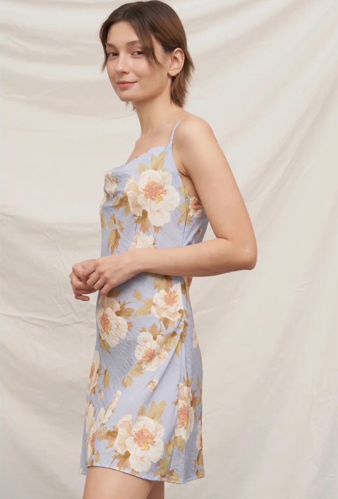 Sleevless Floral Print Cowl Neck Dress - Flea Boutiques