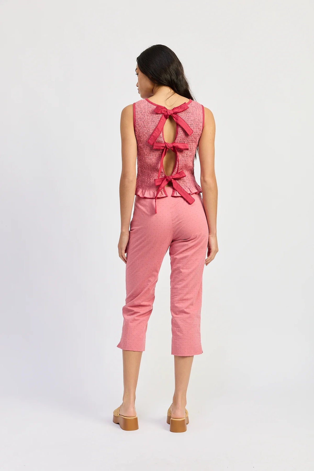 Smocking Sleeveless Tied Closure Top - Flea Boutiques