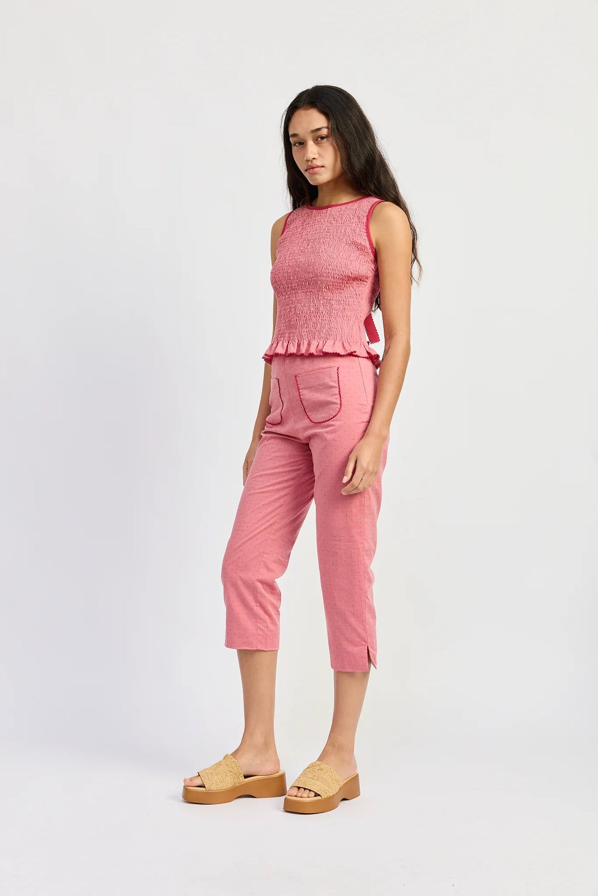 Smocking Sleeveless Tied Closure Top - Flea Boutiques