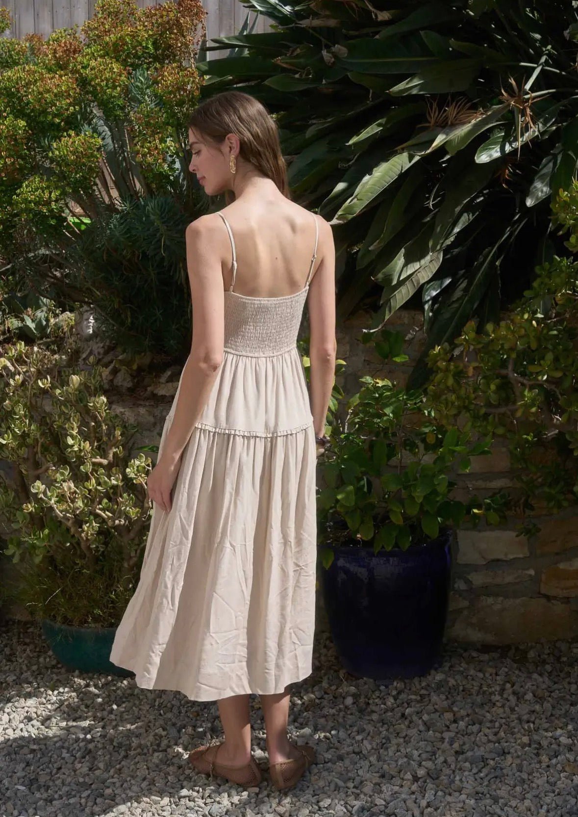 Spaghetti Strap Scallop Neck Embroidered Midi Dress - Flea Boutiques