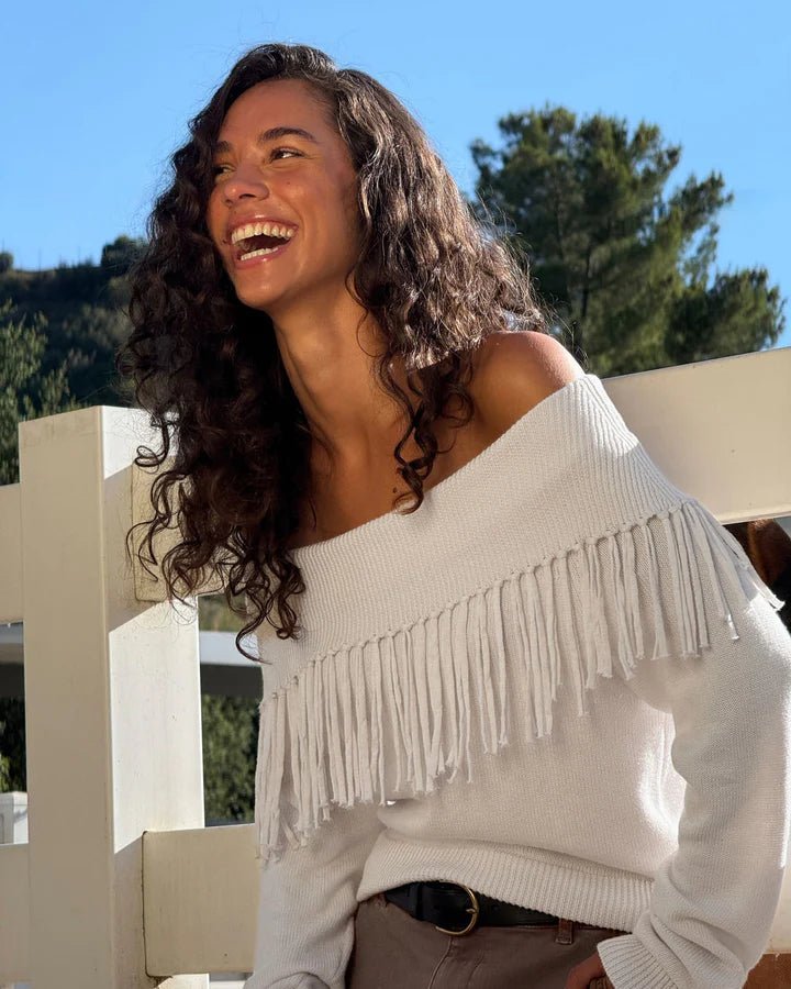 Splendid Simone Fringe Sweater - Flea Boutiques