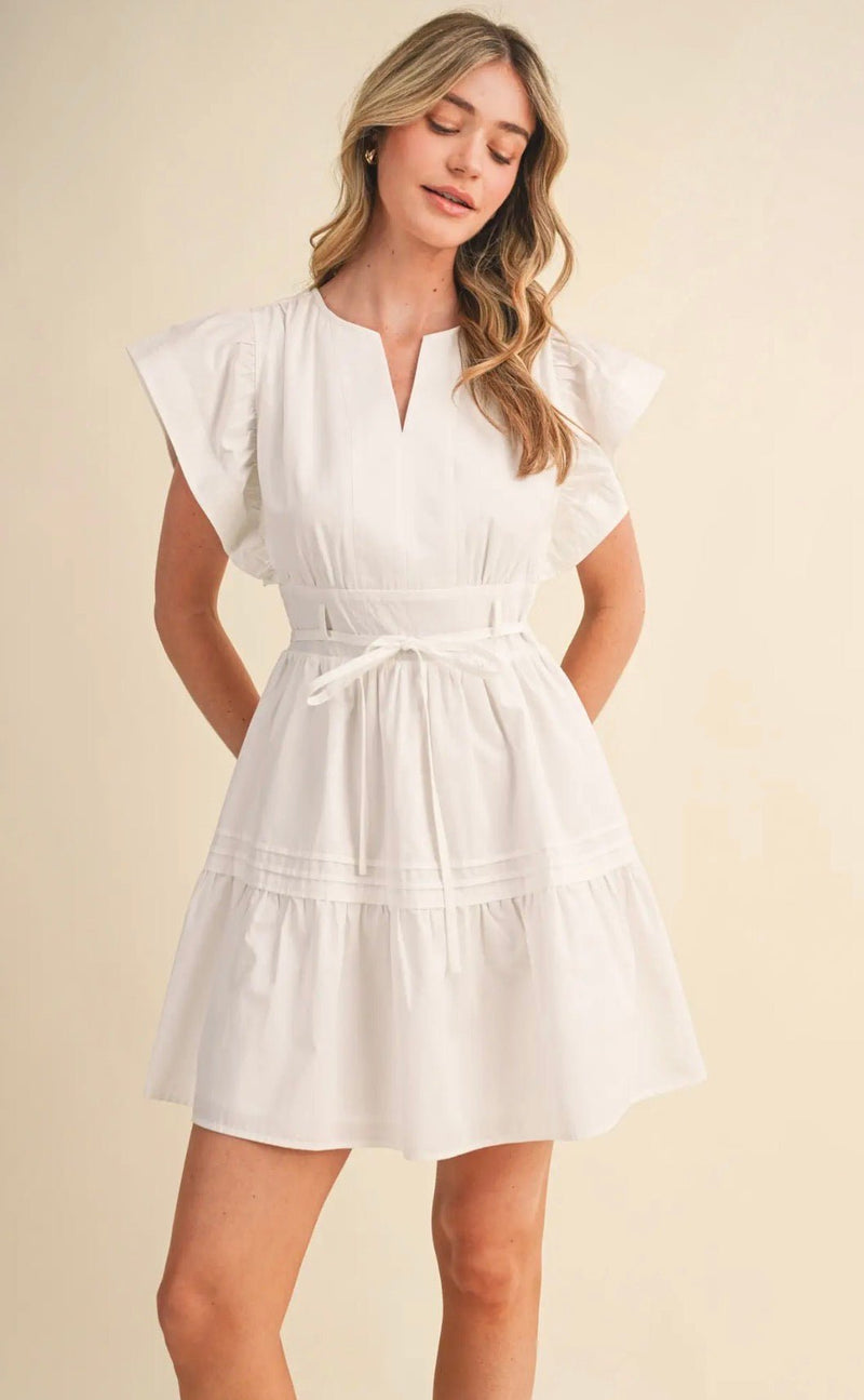 Split V Neck Ruffled Mini Dress - Flea Boutiques