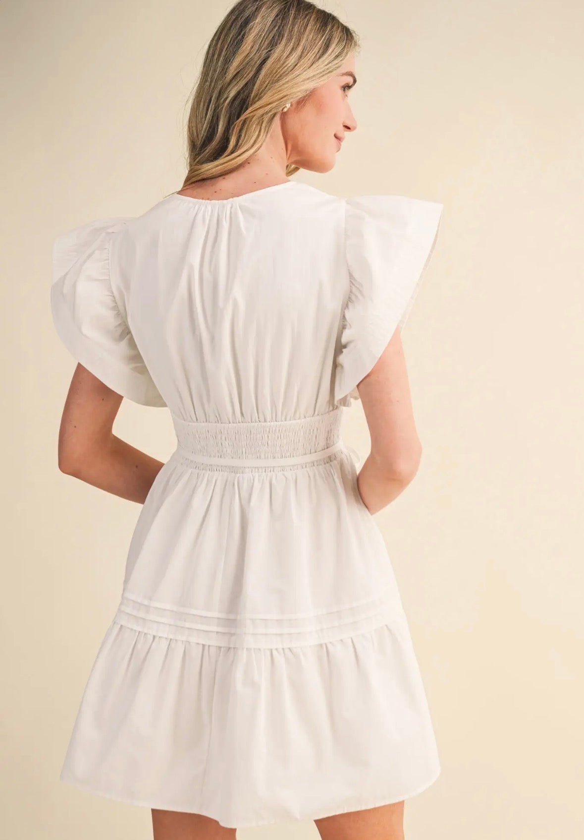 Split V Neck Ruffled Mini Dress - Flea Boutiques
