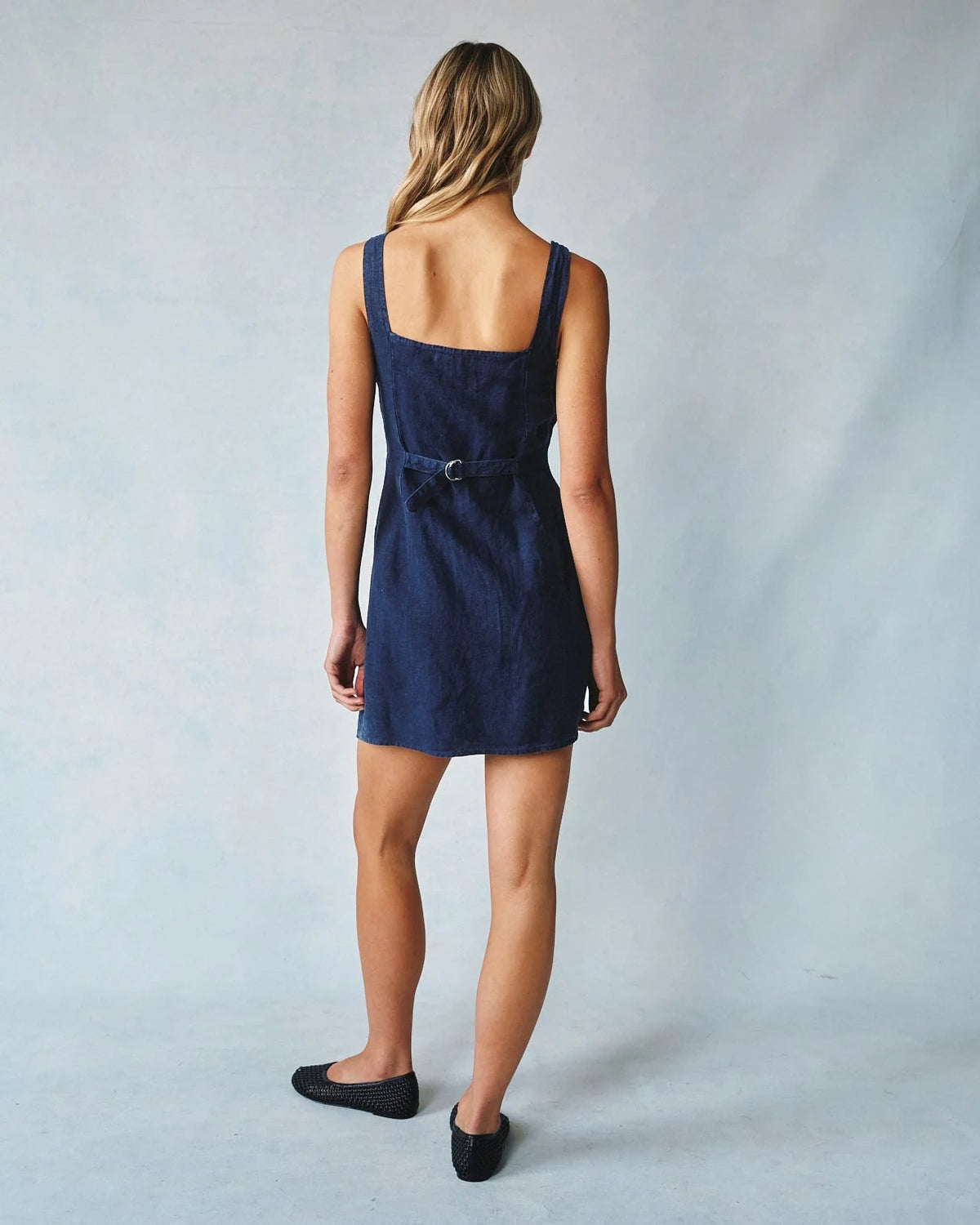 Square Neck Button Front Mini Dress - Flea Boutiques