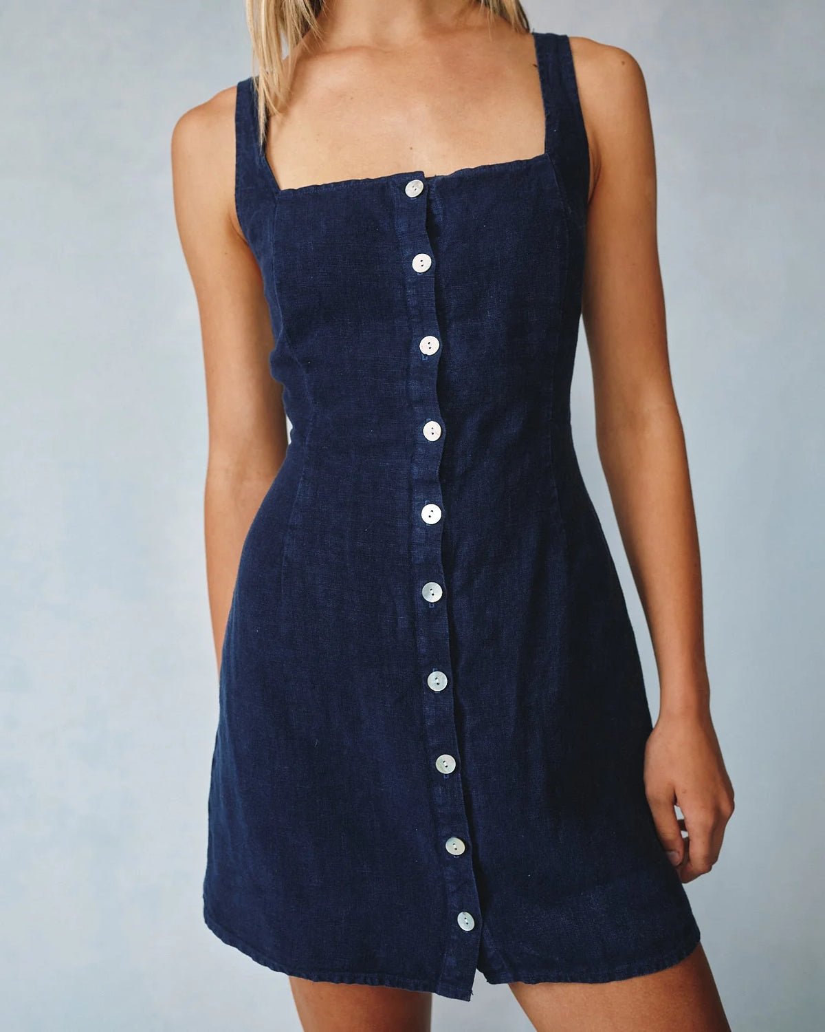 Square Neck Button Front Mini Dress