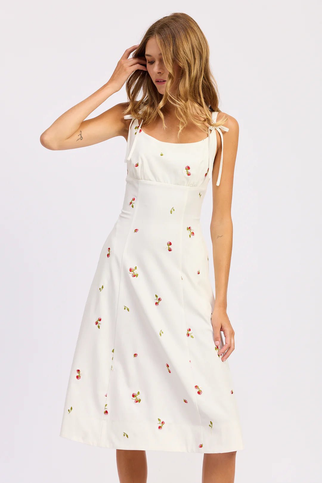 Strawberry Tie Strap Midi Dress - Flea Boutiques