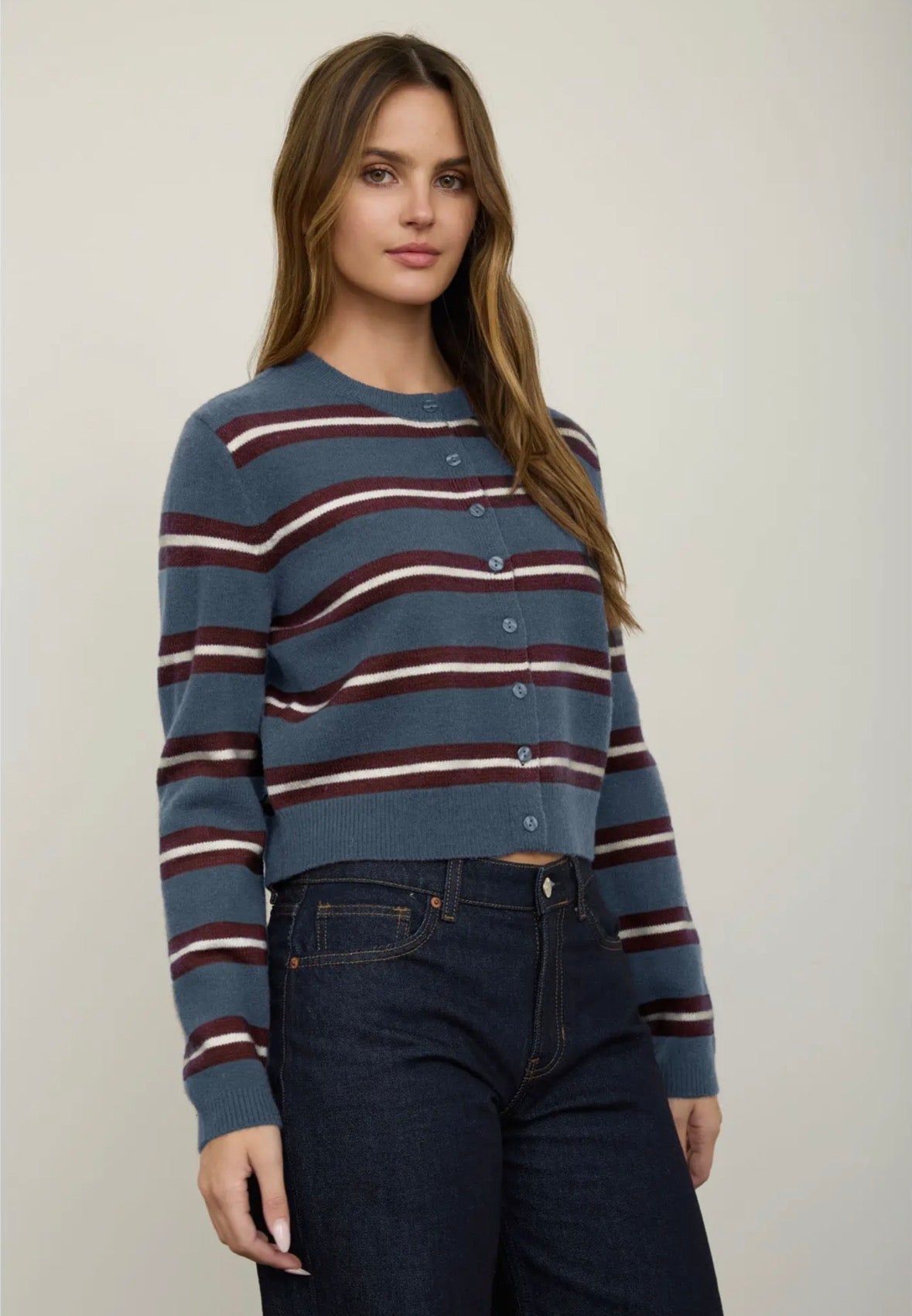 Stripe Button Down Cardigan - Flea Boutiques