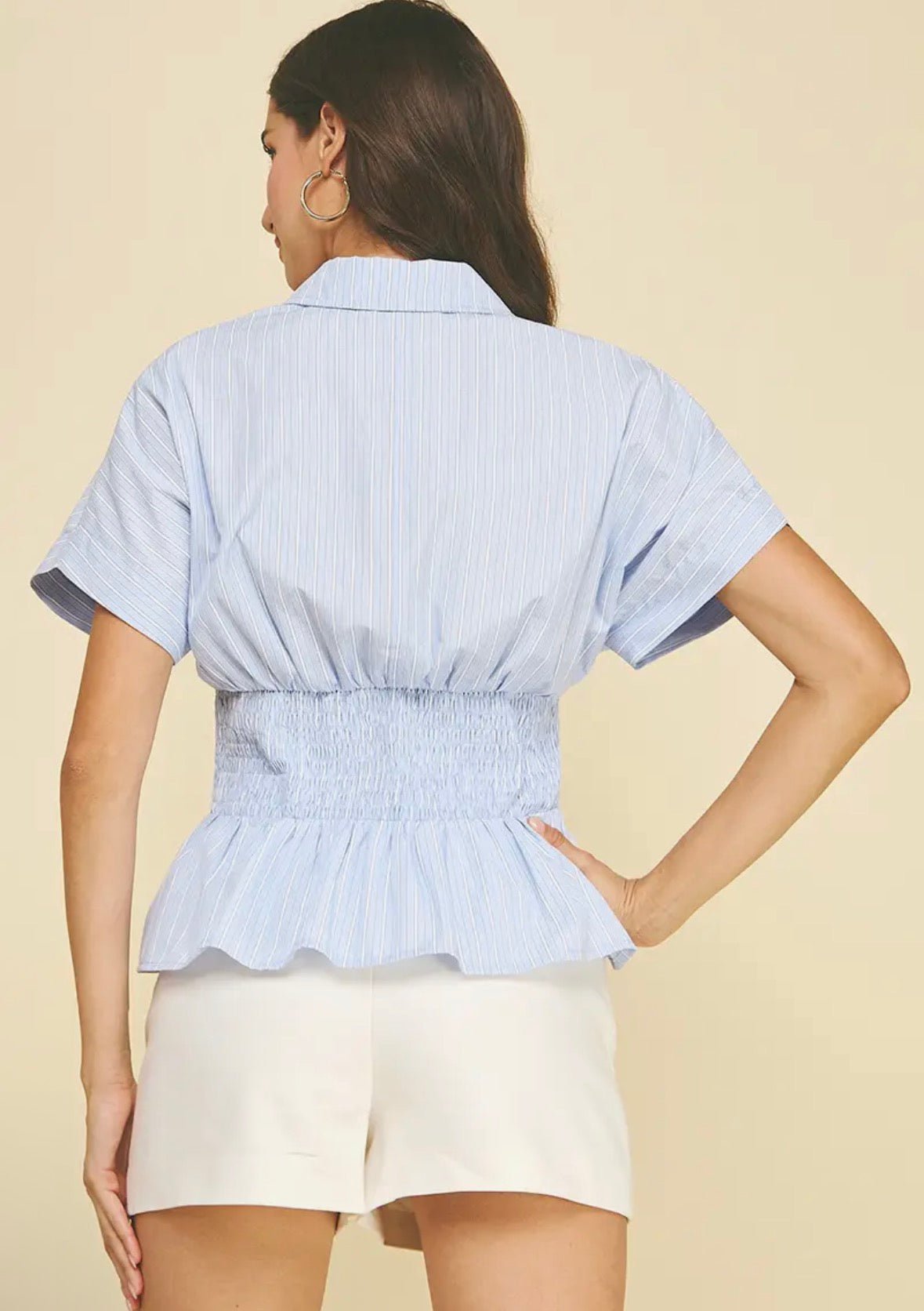 Stripe Button Down Shirt With Waist - Flea Boutiques