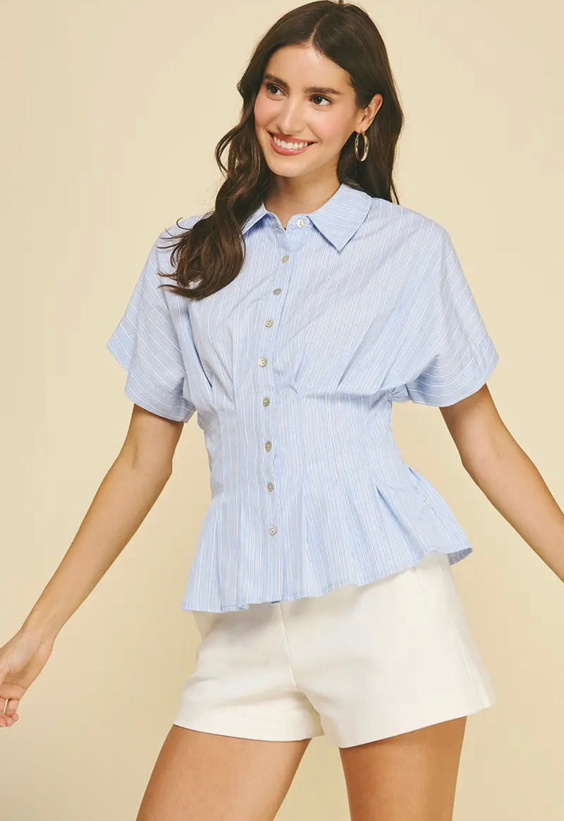 Stripe Button Down Shirt With Waist - Flea Boutiques