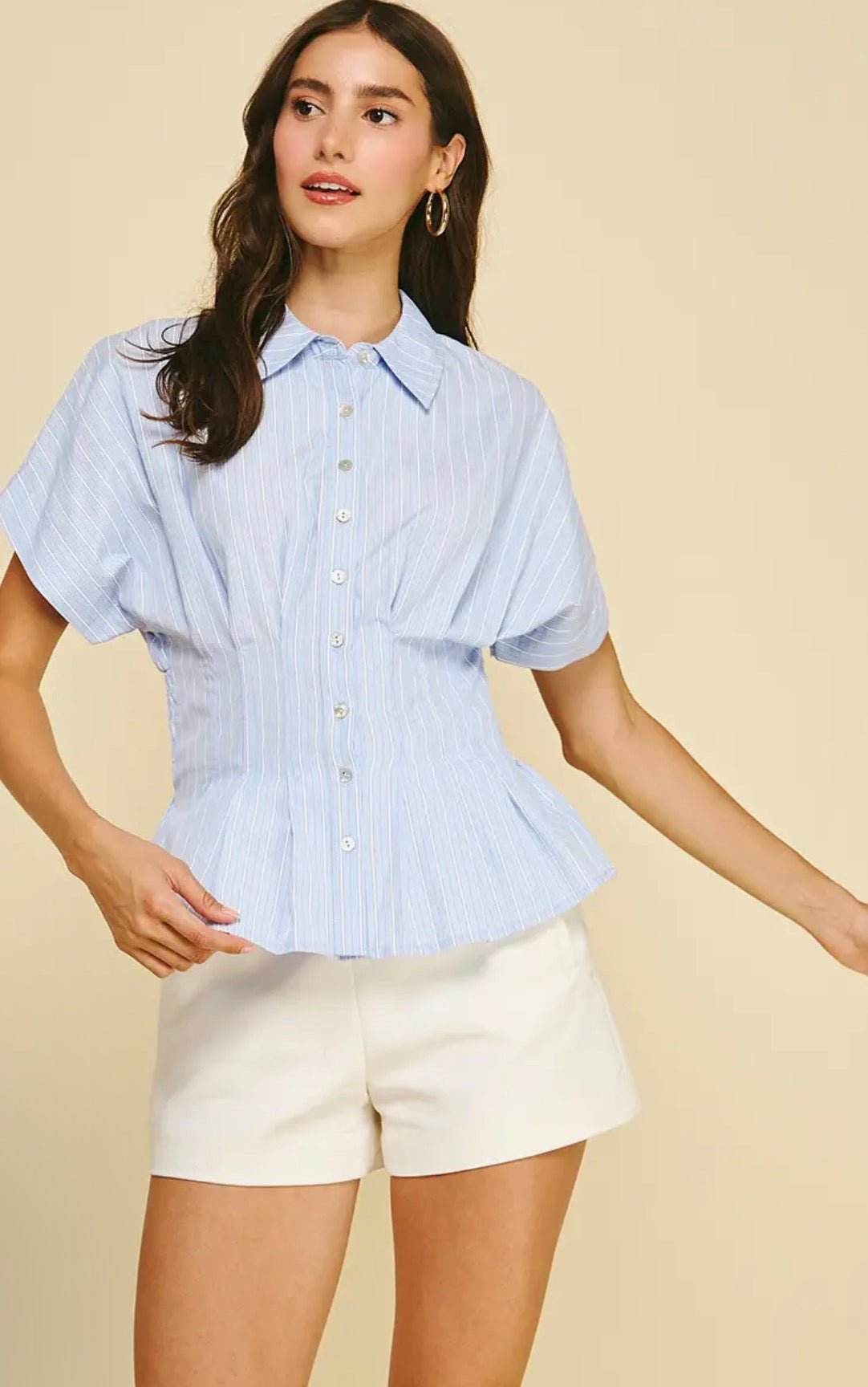 Stripe Button Down Shirt With Waist - Flea Boutiques