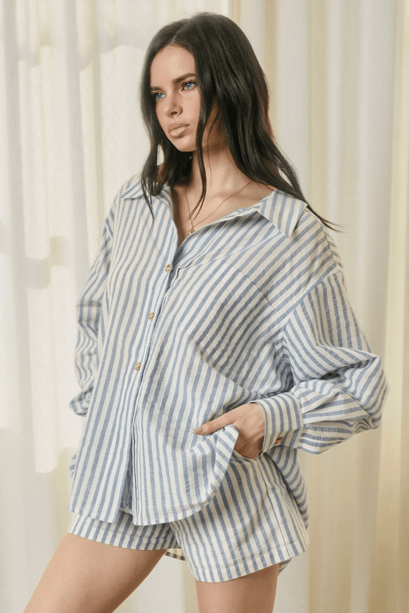 Stripe Oversized button Shirt - Flea Boutiques