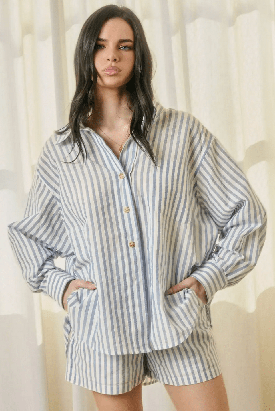 Stripe Oversized button Shirt - Flea Boutiques