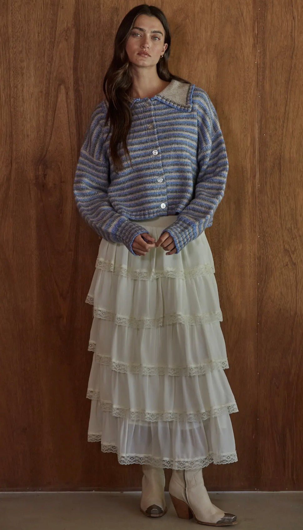 Striped 1/2 Button Up Sweater - Flea Boutiques