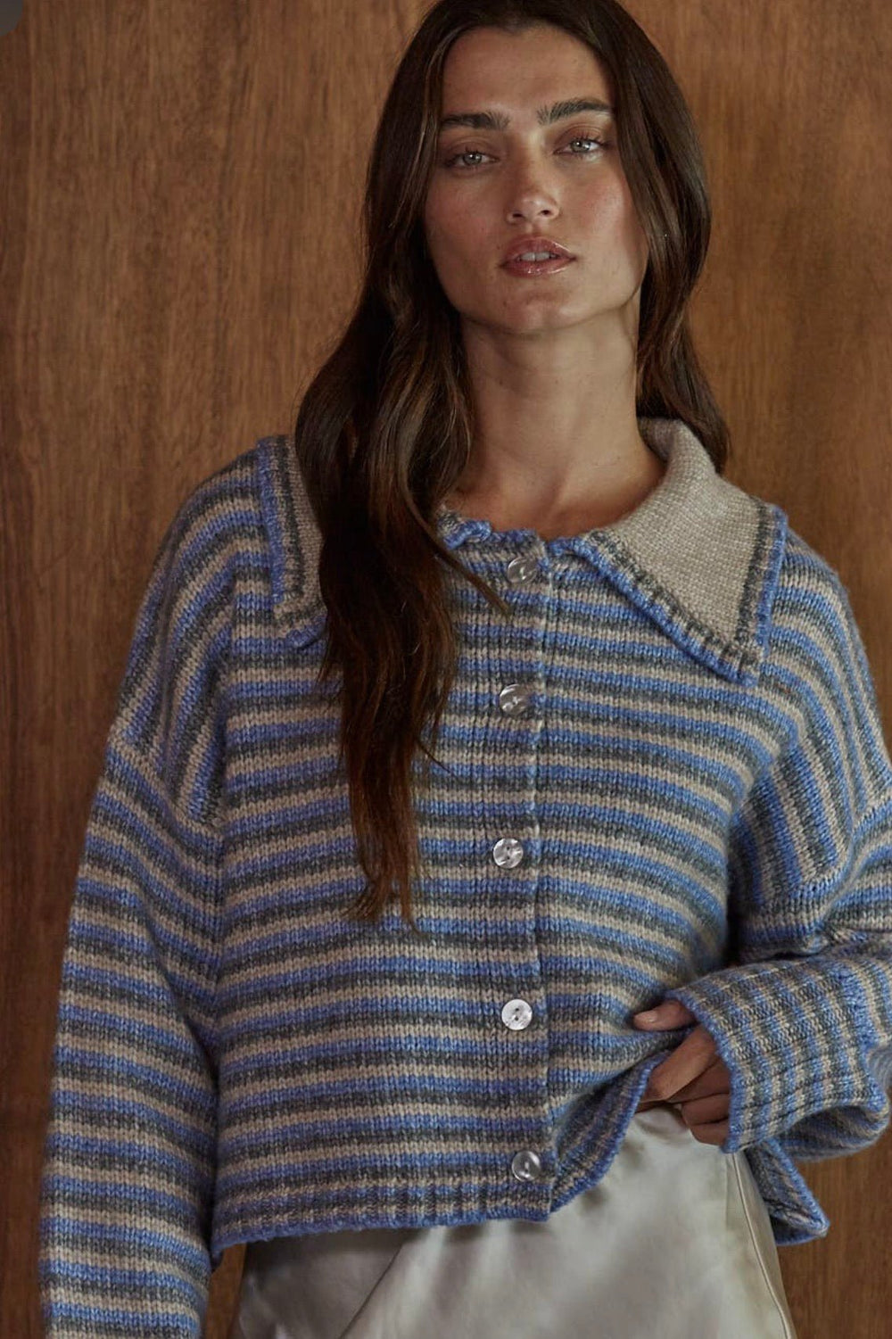 Striped 1/2 Button Up Sweater