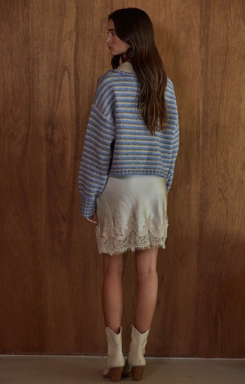 Striped 1/2 Button Up Sweater - Flea Boutiques