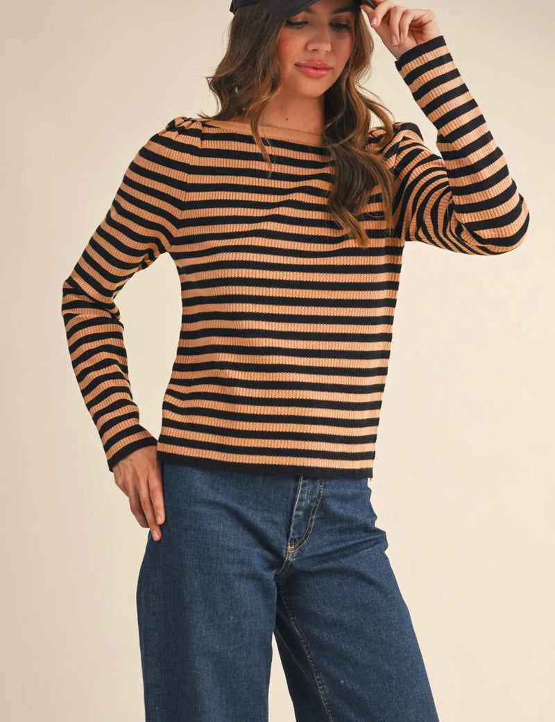 Striped Boatneck Sweater - Flea Boutiques