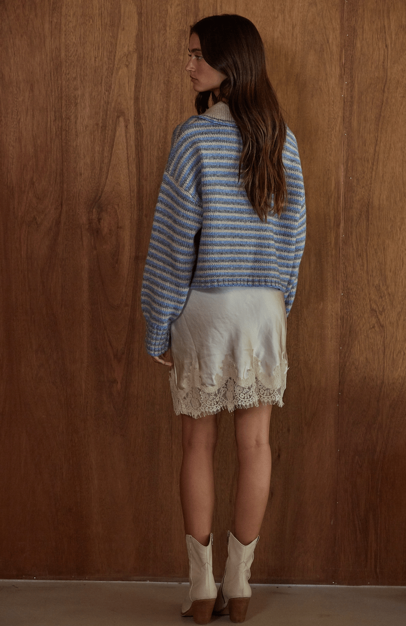 Striped Collar Neck Cardigan - Flea Boutiques