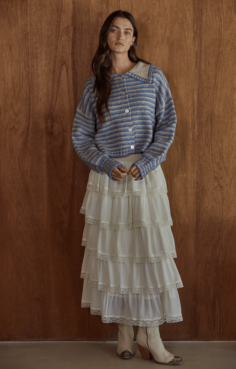 Striped Collar Neck Cardigan - Flea Boutiques