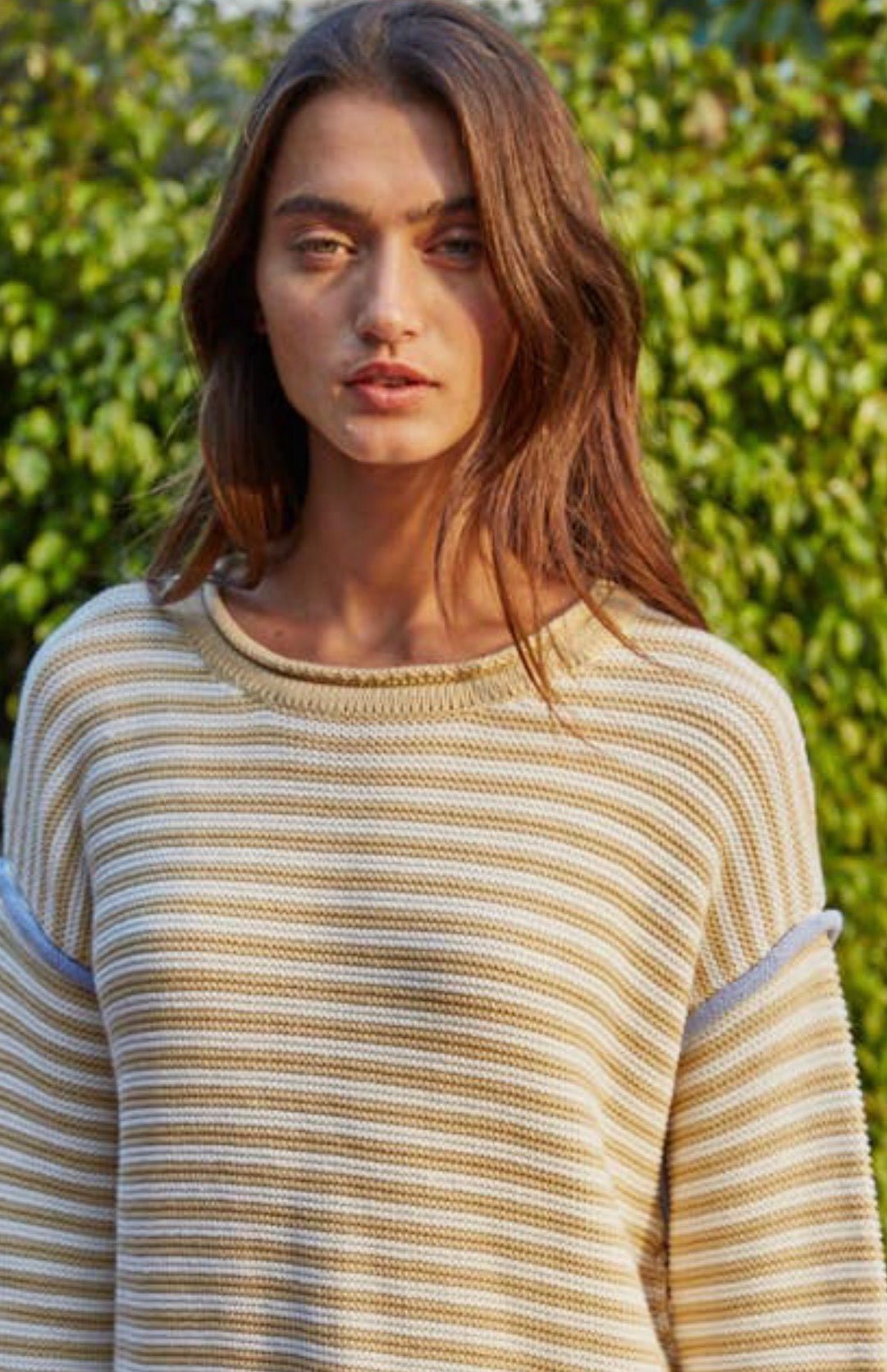 Striped Contrast Seam Sweater - Flea Boutiques