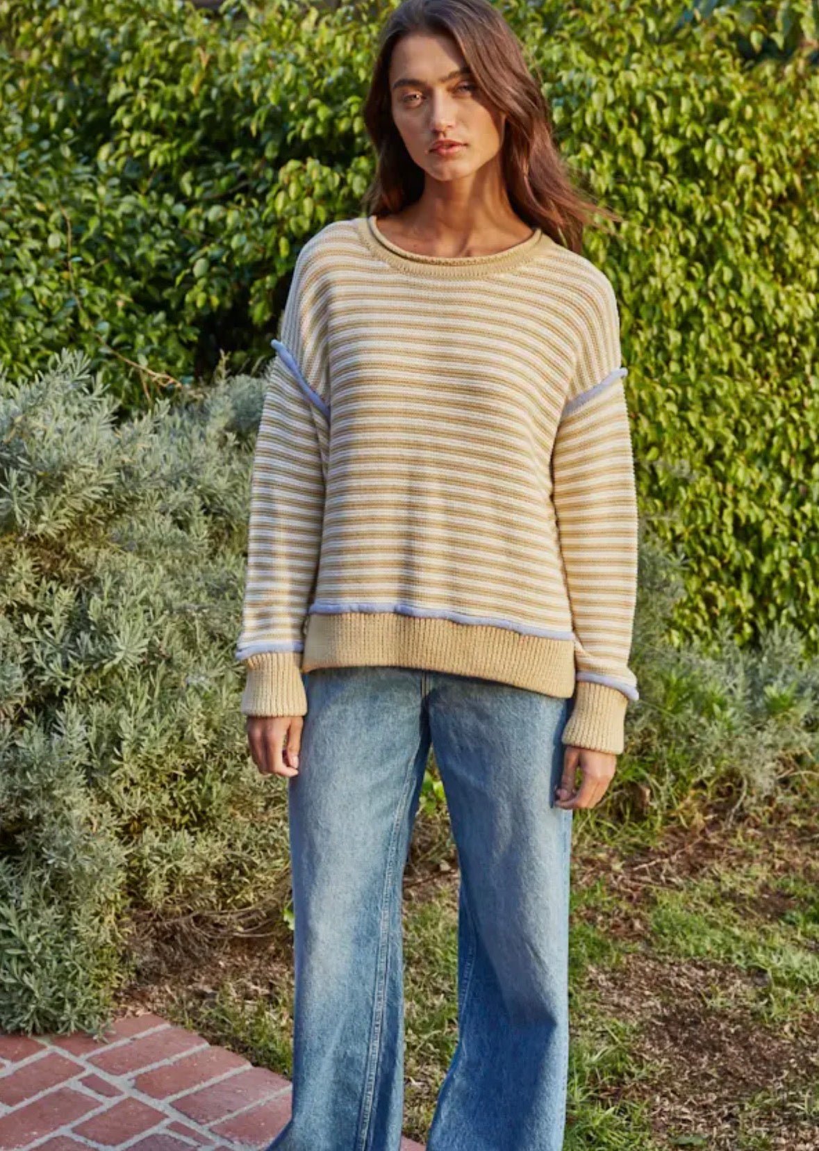 Striped Contrast Seam Sweater - Flea Boutiques
