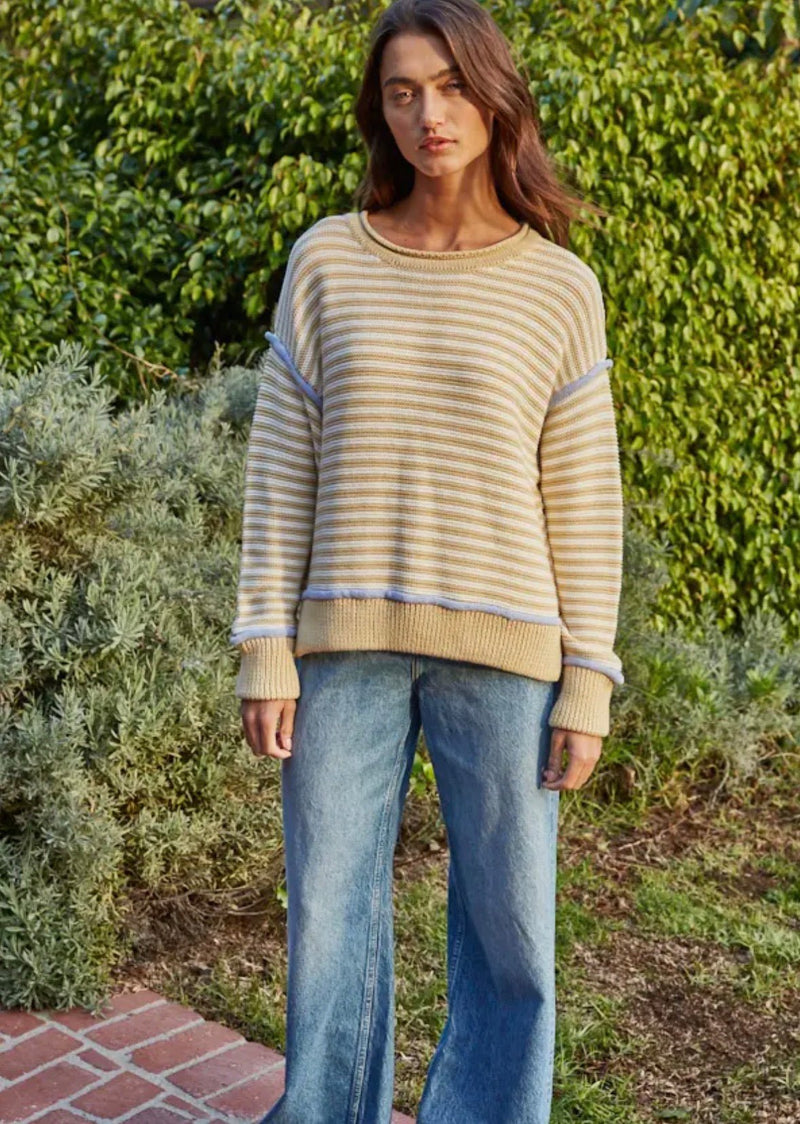 Striped Contrast Seam Sweater - Flea Boutiques