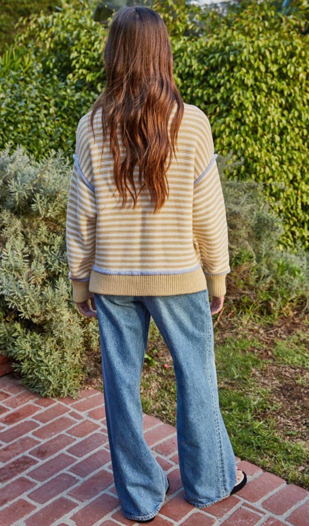 Striped Contrast Seam Sweater - Flea Boutiques