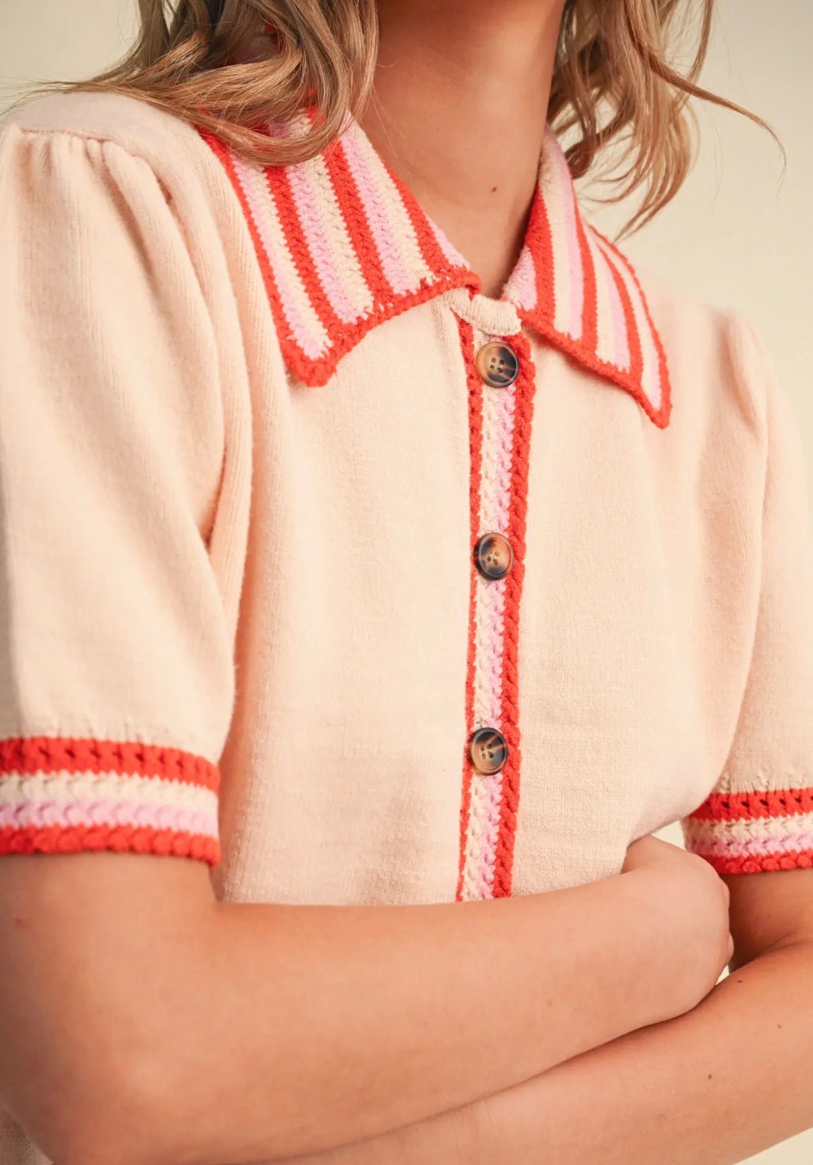 Striped Knit Short Sleeve Cardigan - Flea Boutiques