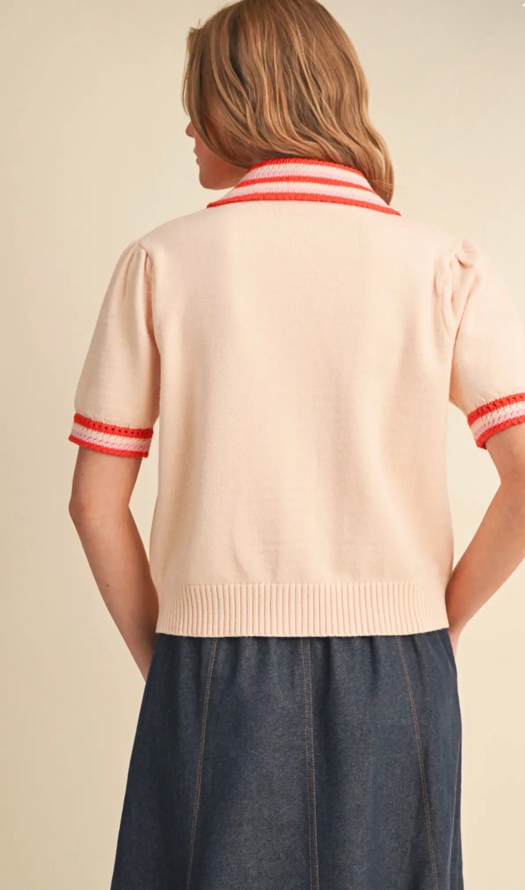 Striped Knit Short Sleeve Cardigan - Flea Boutiques
