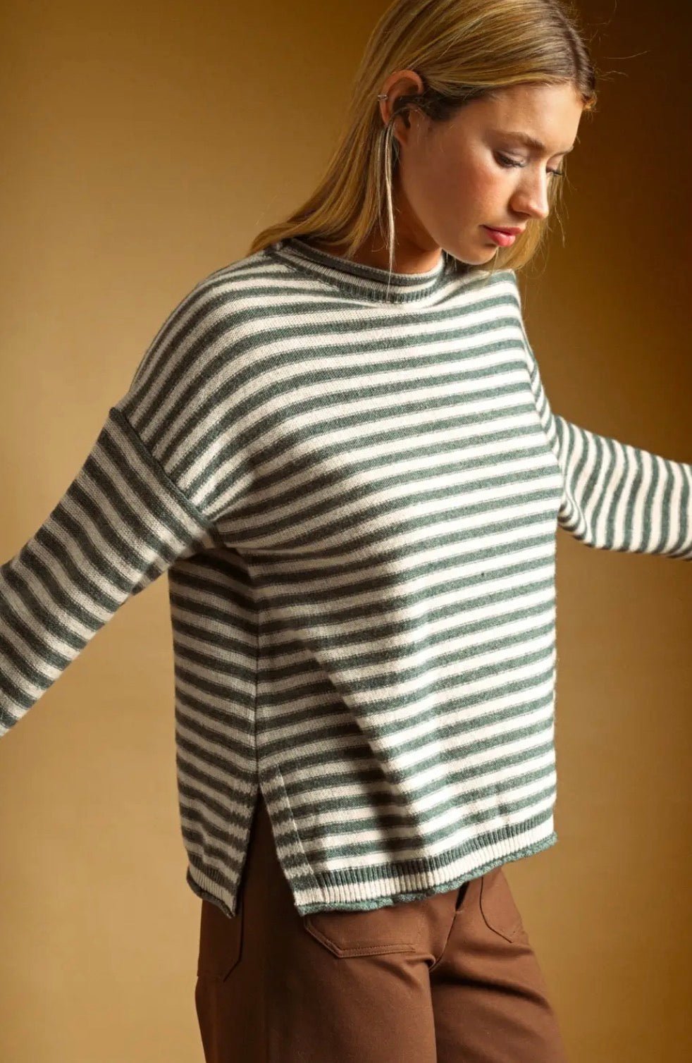 Striped Rolled Neck Top - Flea Boutiques