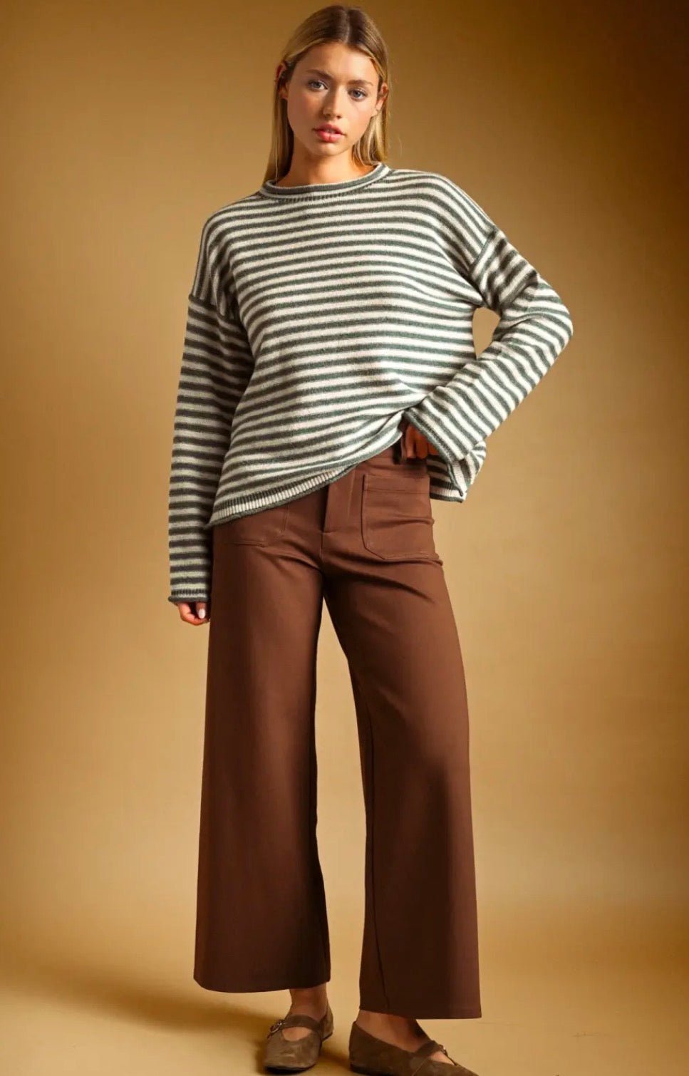 Striped Rolled Neck Top - Flea Boutiques