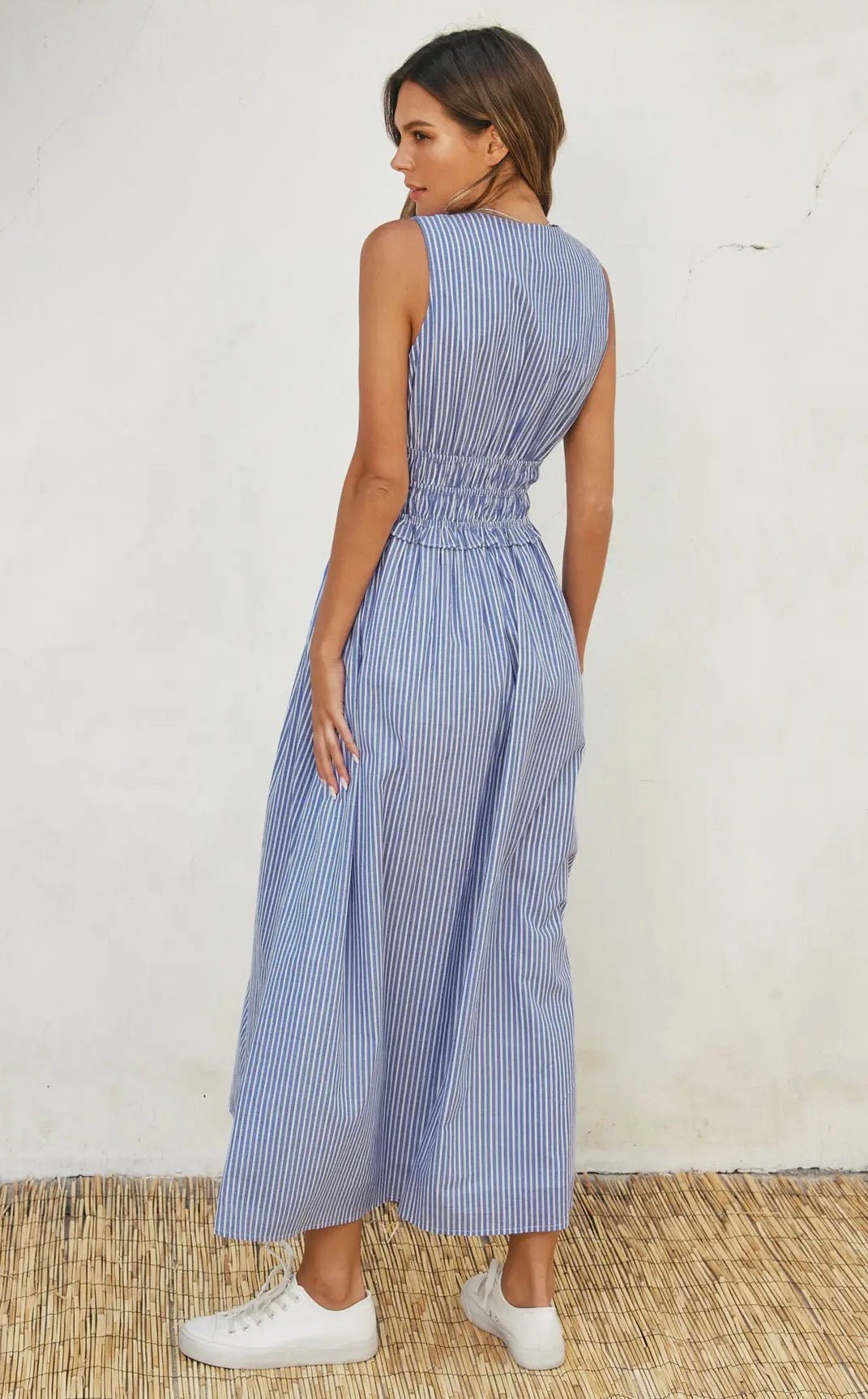 Striped Ruched Waist Midi - Flea Boutiques