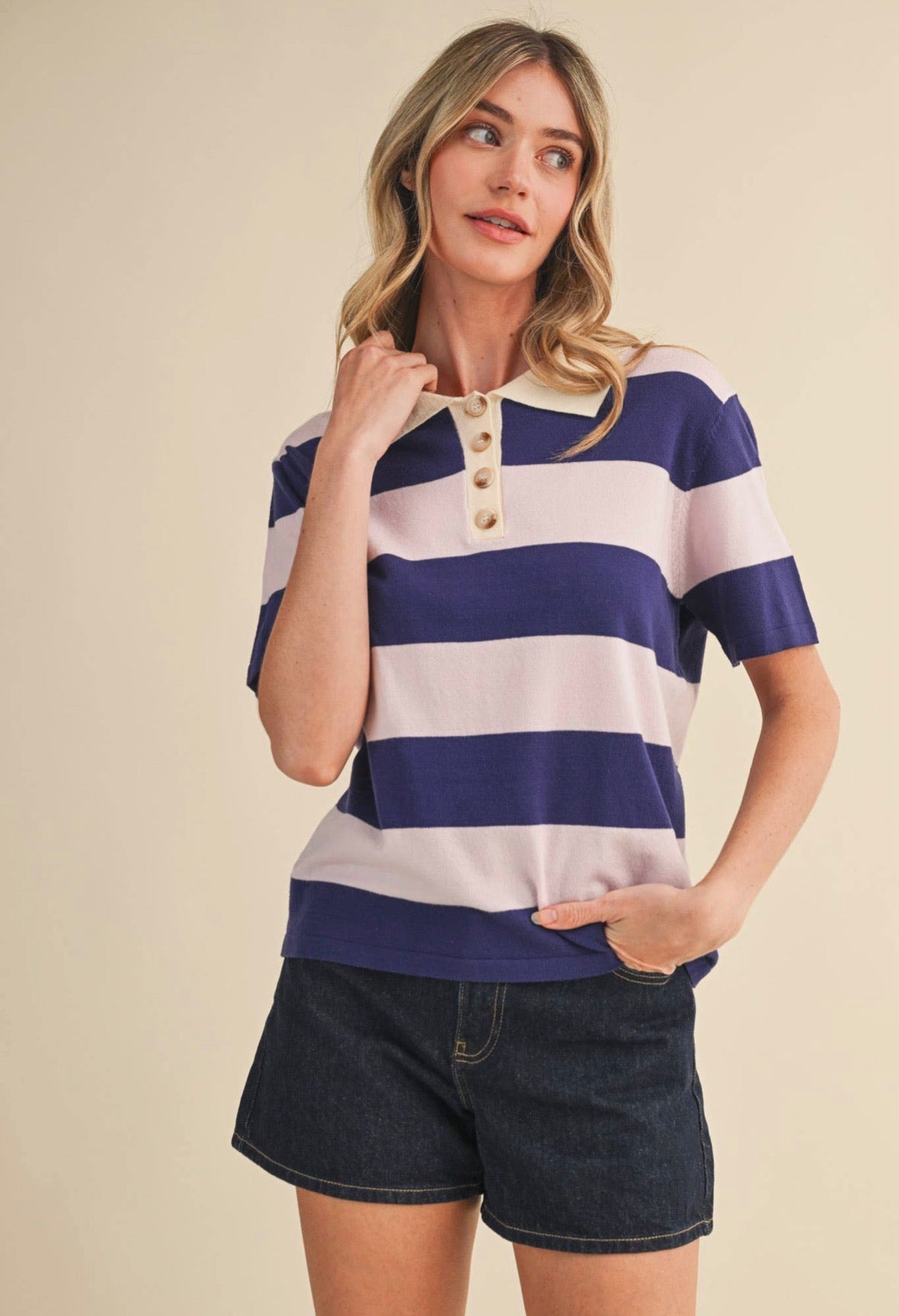 Striped Short Sleeve Polo - Flea Boutiques