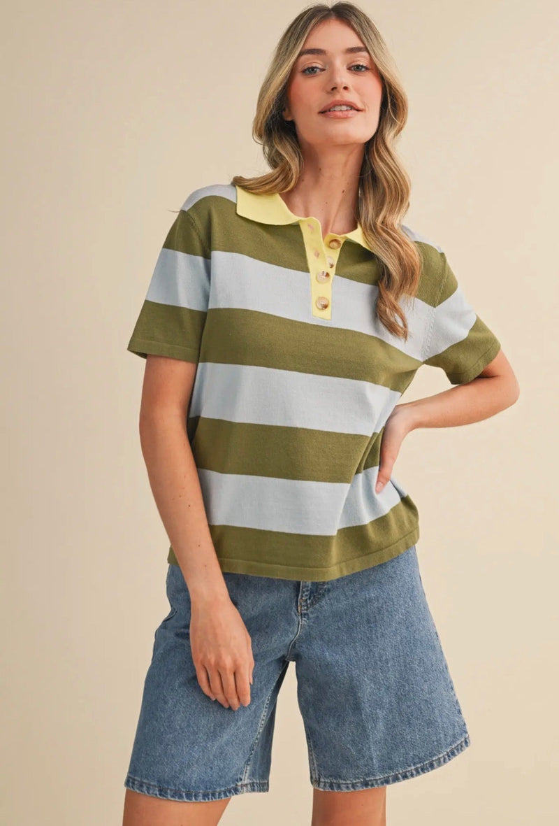 Striped Short Sleeve Polo - Flea Boutiques