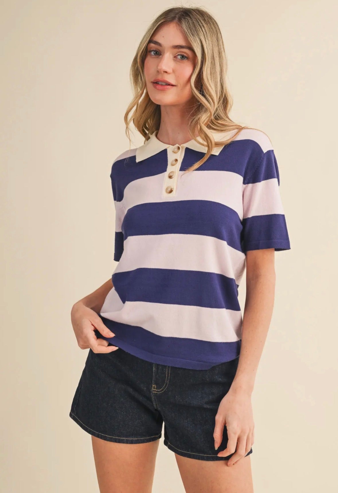Striped Short Sleeve Polo - Flea Boutiques