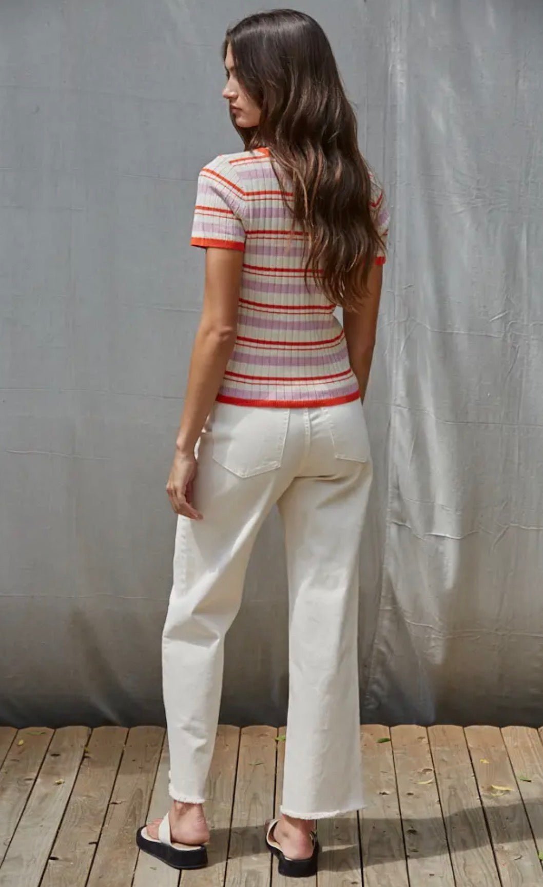 Striped Short Sleeve Sweater - Flea Boutiques