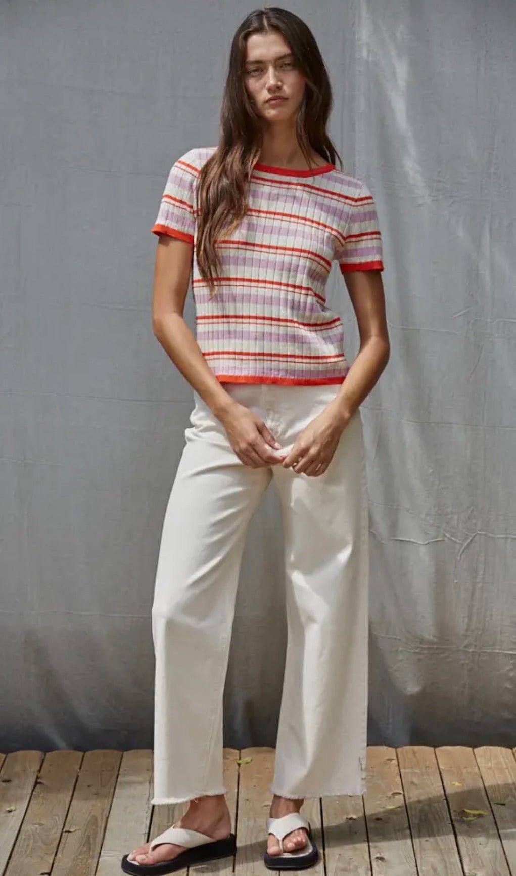 Striped Short Sleeve Sweater - Flea Boutiques