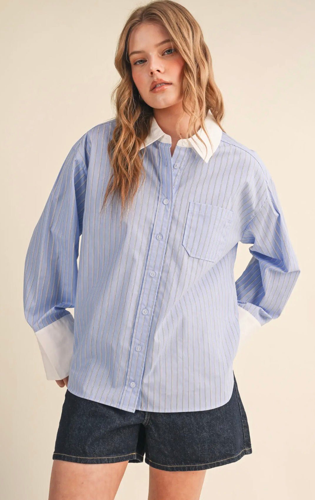 Striped Wide Cuff Button Down - Flea Boutiques
