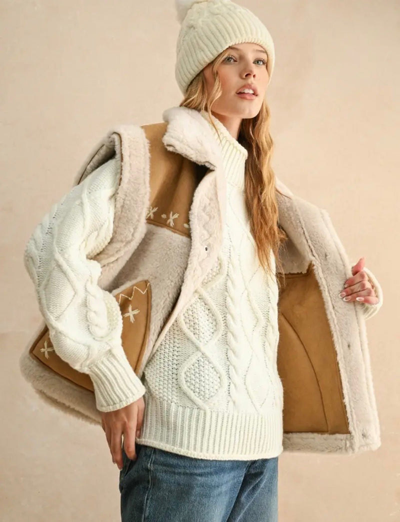 Suede & Sherpa Combo Vest - Flea Boutiques