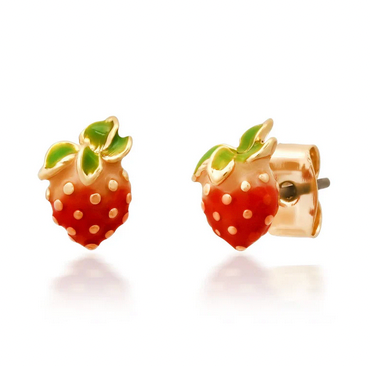 Strawberry-shaped earrings on a white background