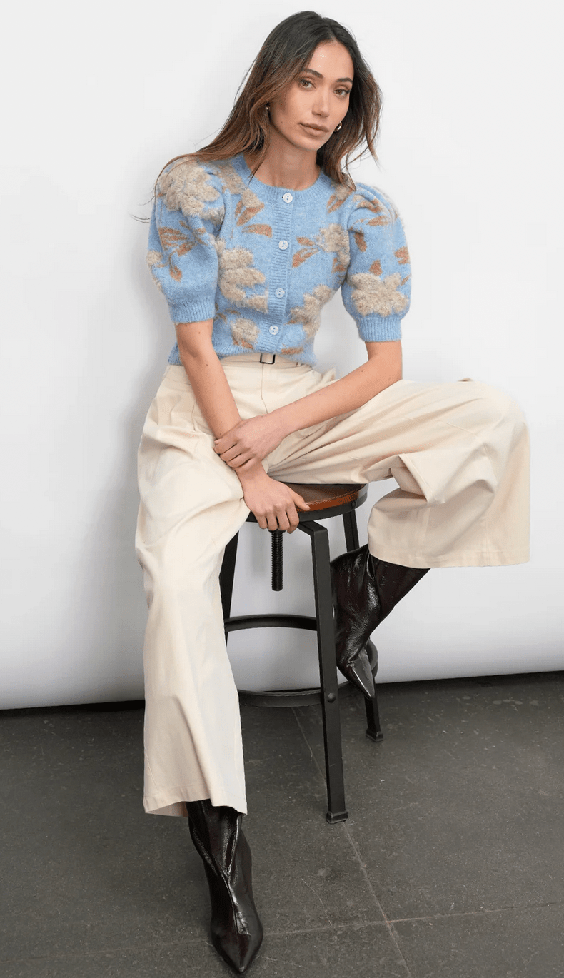 Taly Floral Puff Slv Cardigan - Flea Boutiques