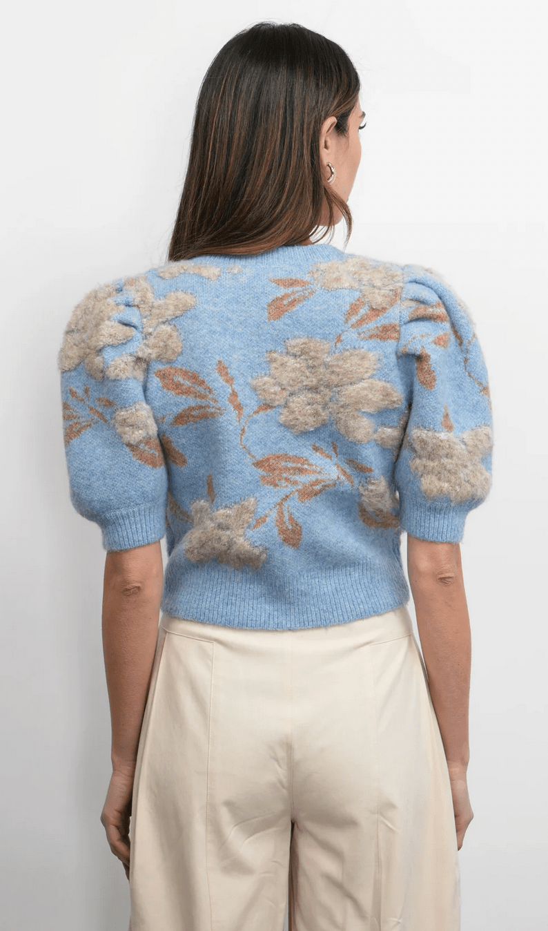 Taly Floral Puff Slv Cardigan - Flea Boutiques