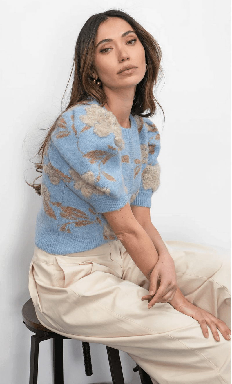 Taly Floral Puff Slv Cardigan - Flea Boutiques