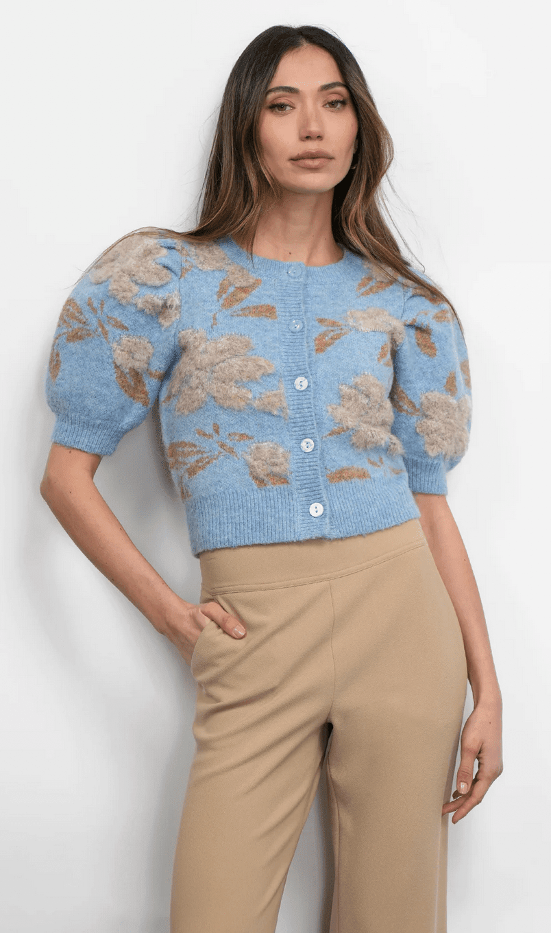 Taly Floral Puff Slv Cardigan - Flea Boutiques