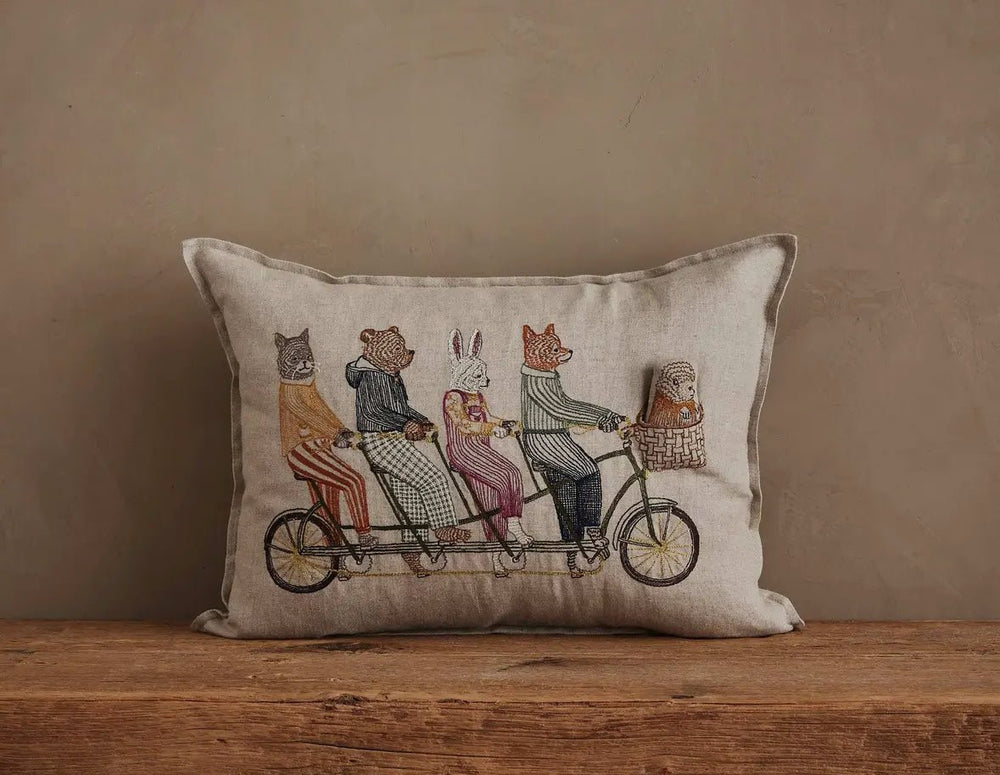Embroidered Tandem Bike Pocket Pillow