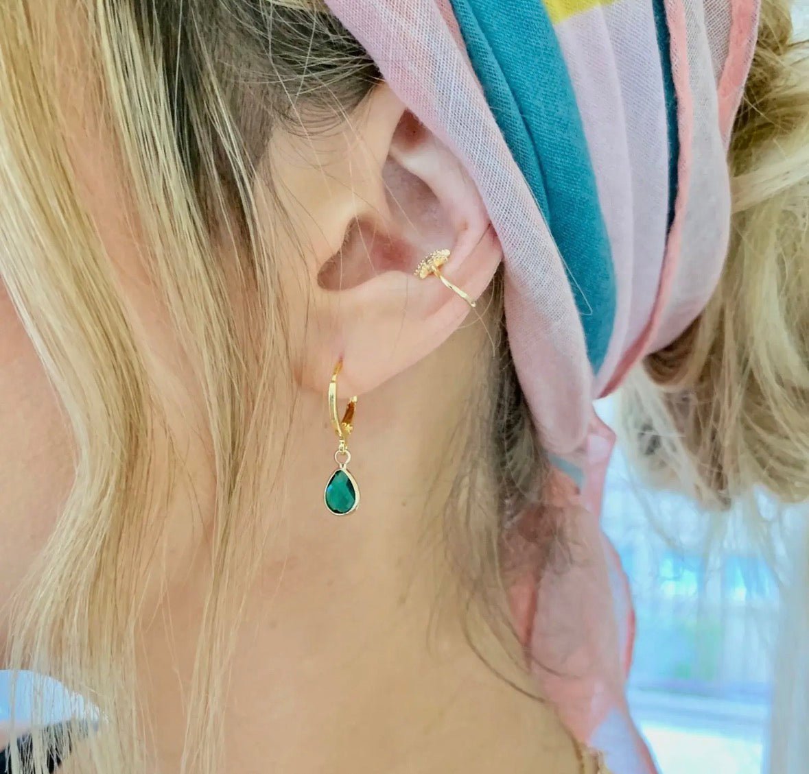 Teal Emerald Gem Hoops - Flea Boutiques
