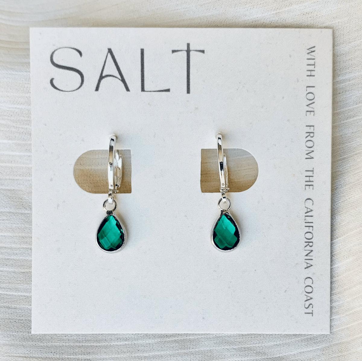 Teal Emerald Gem Hoops - Flea Boutiques