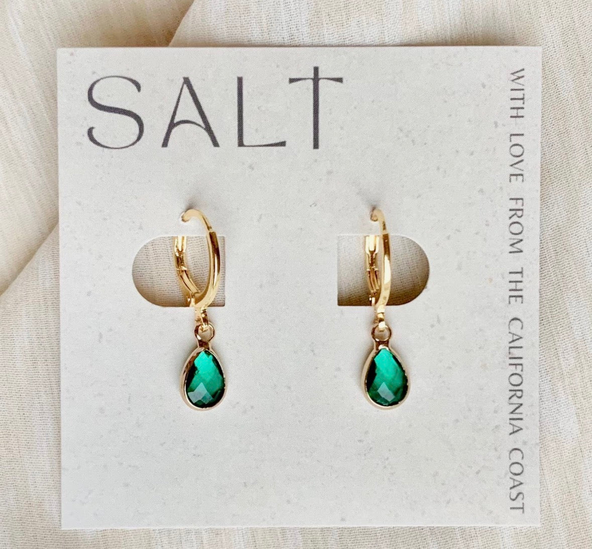 Teal Emerald Gem Hoops - Flea Boutiques